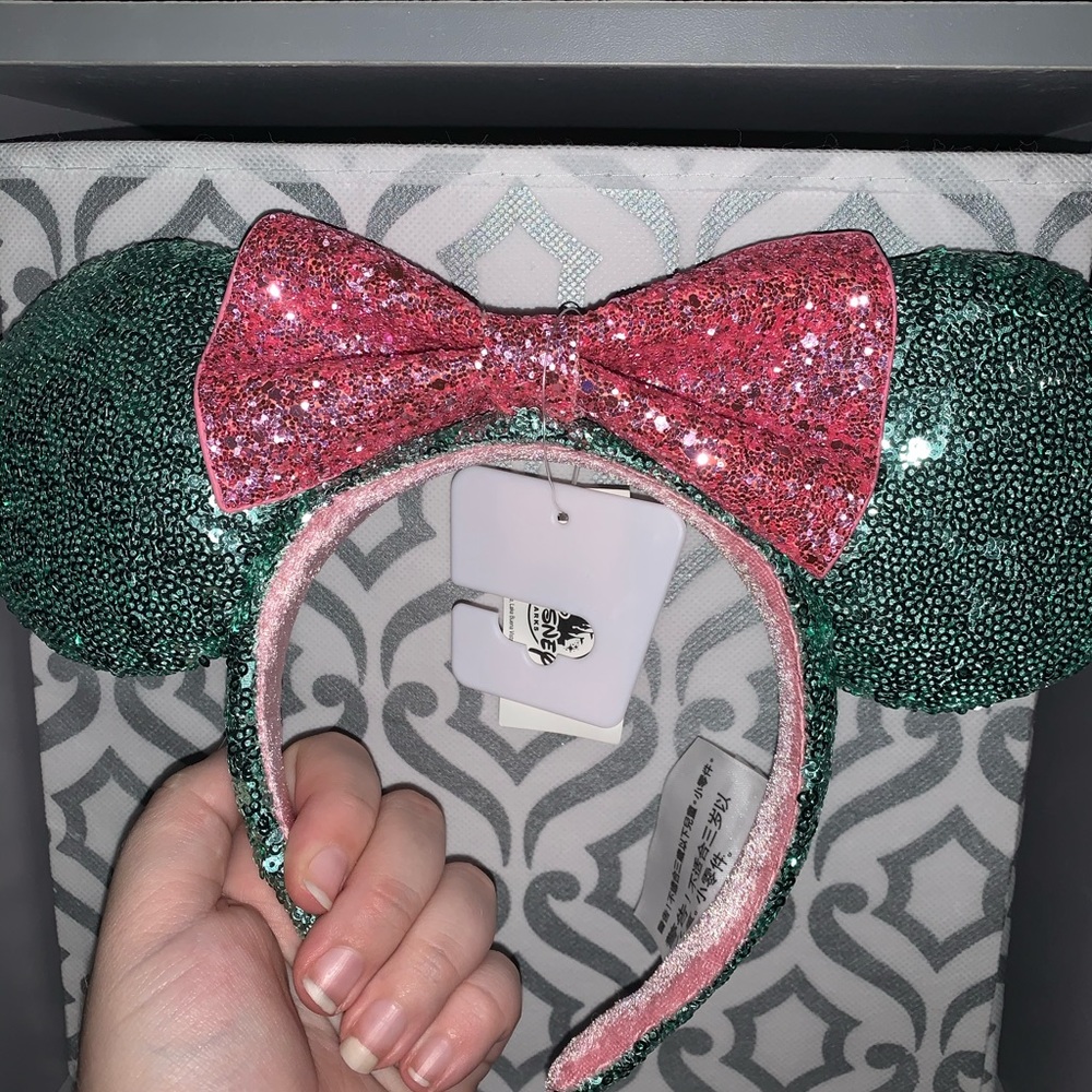 Mint green and pink Disney Mickey ear headband